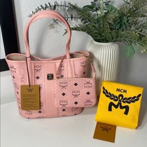 NWT MCM Mini Liz Visetos Shopper & Pouch In Soft Pink